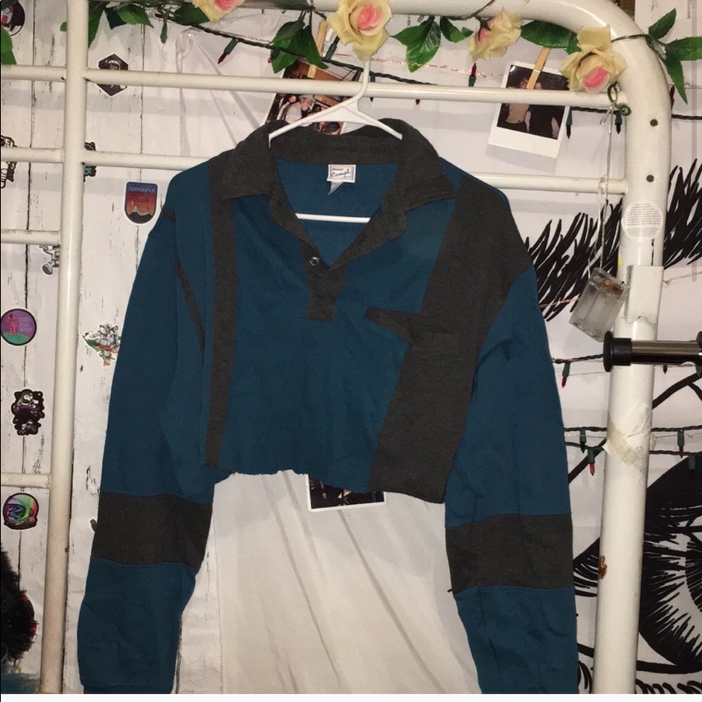 Crop vintage 80s rugby Henley polo crop top